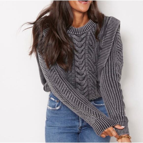 Evereve Kierra Gray Cable Knit Pullover Sweater - size XS - Picture 1 of 6